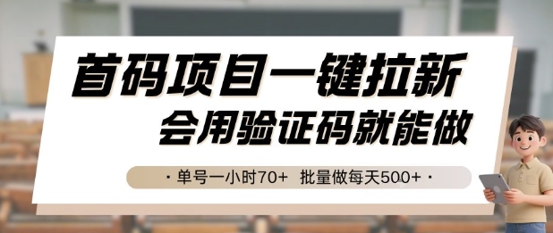 首码项目一键拉新，会用验证码就能做 单号一小时70+，批量做每天5张插图