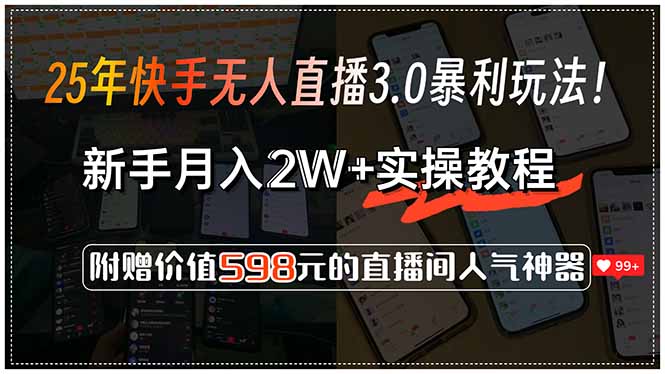 （15335期）25年快手无人直播3.0暴利玩法！，新手月入2W+实操教程，附赠价值598元…插图