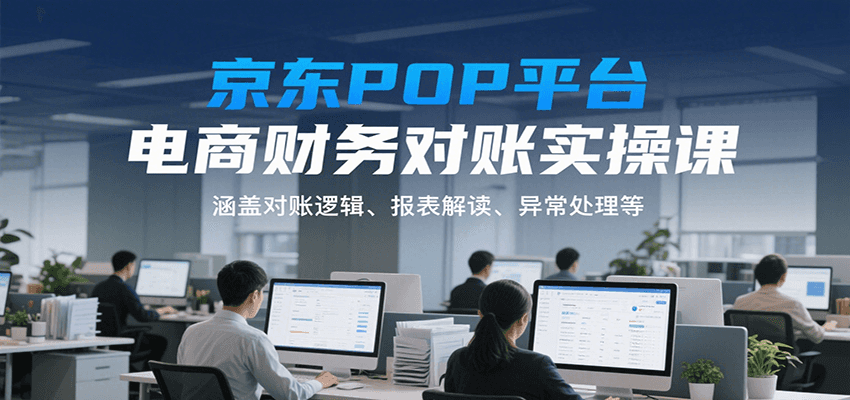 京东POP平台电商财务对账实操课，涵盖对账逻辑、报表解读、异常处理等插图