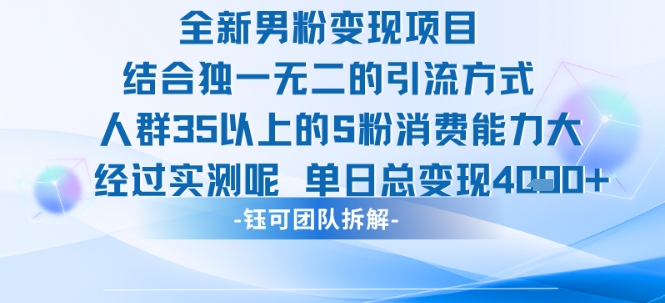 全新男粉变现项目引流人群35以上的男粉消费能力大 经过实测单日变现1k+插图