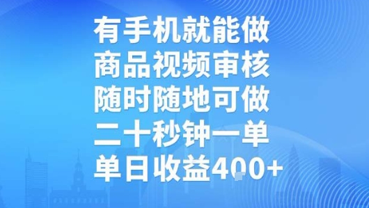 有手机就能做，商品视频审核，随时随地可做，二十秒钟一单，单日收益插图