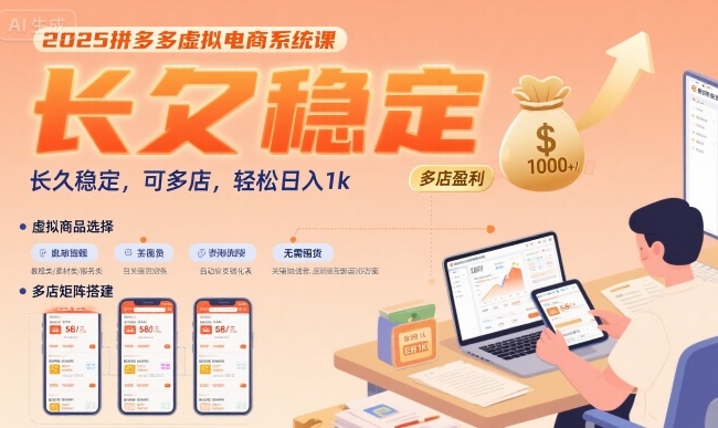 2025拼多多虚拟电商系统课，长久稳定，可多店，轻松日入1k插图