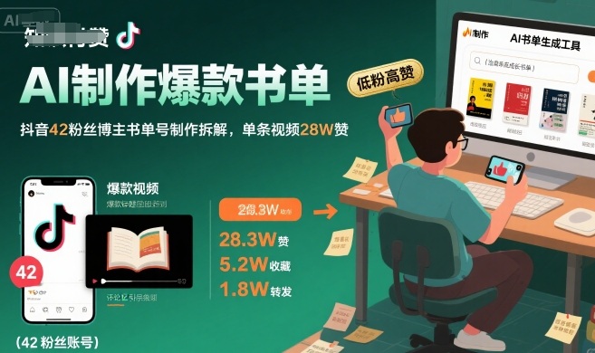 AI制作爆款书单，抖音42粉丝博主书单号制作拆解，单条视频28W赞插图