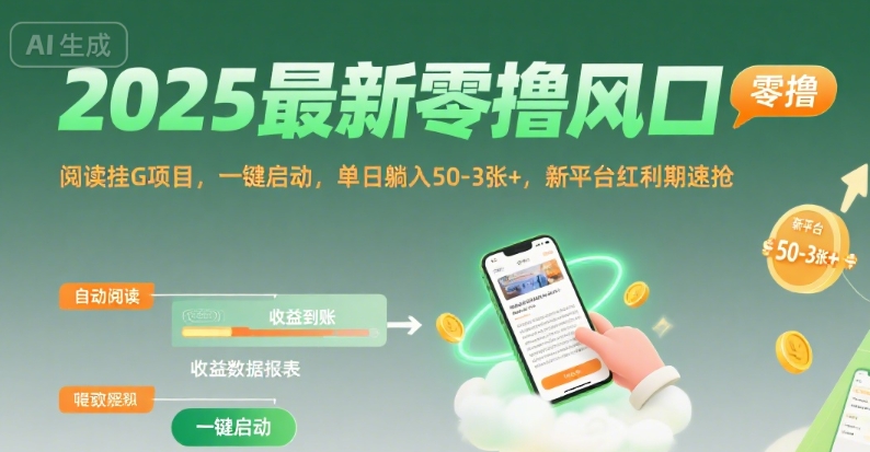 2025最新零撸风口，阅读挂G项目，一键启动，单日躺入 50-3张+，新平台红利期速抢插图