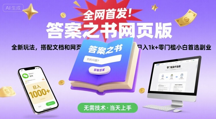 全网首发！答案之书网页版，全新玩法，搭配文档和网页，日入1k+零门槛小白首选副业插图