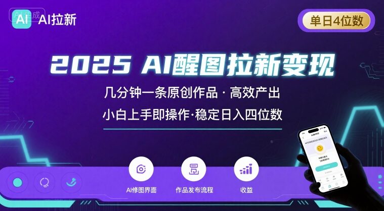 2025最强AI醒图拉新，几分钟一条原创作品，单日收入4位数，小白也能上手操作插图