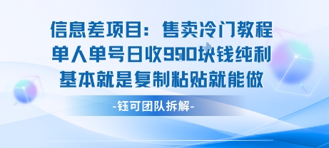 信息差项目：售卖冷门教程单人单号日收9张纯利基本就是复制粘贴就能做插图