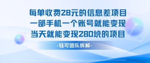 每单收费28米的项目单日能变现280左右 一部手机一个账号就能变现插图
