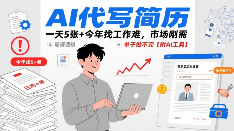 AI代写简历，一天5张+今年找工作难，市场刚需，单子做不完【附AI工具】插图