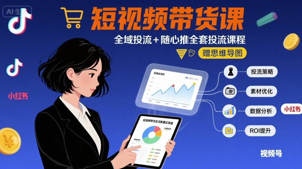 最新短视频带货课，全域投流+随心推全套投流课程+思维导图插图