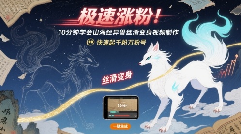 极速涨粉！10分钟学会山海经异兽丝滑变身视频制作，快速起千粉万粉号插图