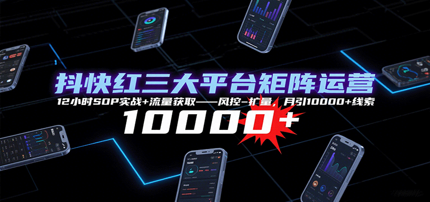 抖快红三大平台矩阵运营，12小时SOP实战+流量获取-风控-扩量，月引10000+线索插图