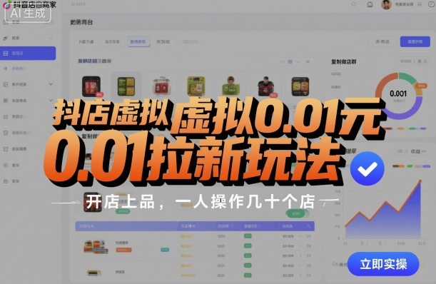 抖店虚拟0.01元拉新玩法，复制做店群，开店上品，一人操作几十个店插图