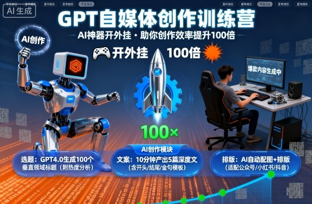 GPT自媒体创作训练营：AI神器开外挂，助你创作效率提升100倍插图