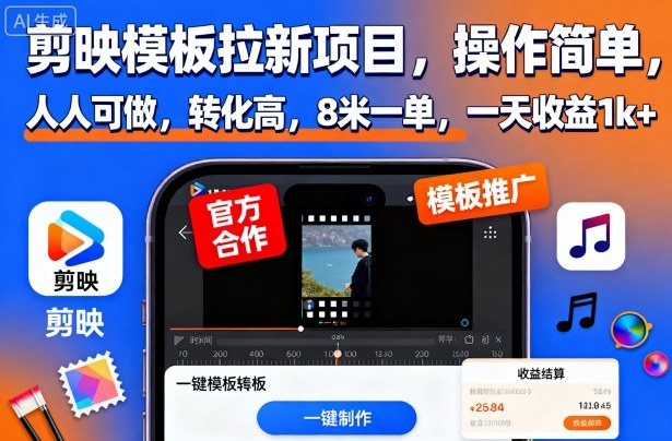 剪映模板拉新项目,操作简单,人人可做,转化高,8米一单,一天收益1k+插图 剪映模板拉新项目,操作简单,人人可做,转化高,8米一单,一天收益1k+插图