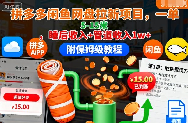 拼多多闲鱼网盘拉新项目,一单5-15米,睡后收入+管道收入1w+(附保姆级教程)插图 拼多多闲鱼网盘拉新项目,一单5-15米,睡后收入+管道收入1w+(附保姆级教程)插图