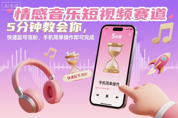 情感音乐短视频赛道，5分钟教会你，快速起号涨粉，手机简单操作即可完成插图