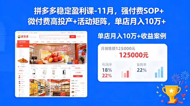 （16473期）拼多多稳定盈利课-11月，强付费SOP+微付费高投产+活动矩阵，单店月入10万+插图