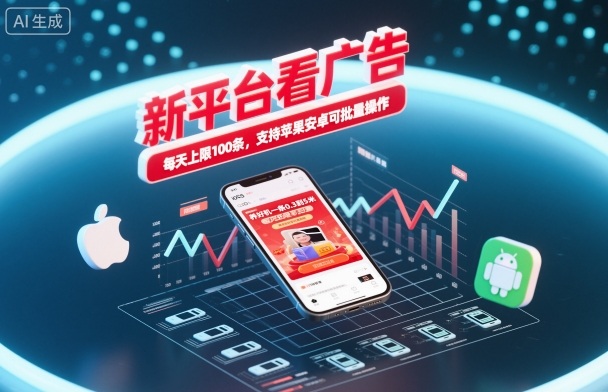 新平台看广告，养好机一条0.3到5米，每天上限100条，支持苹果安卓可批量操作插图