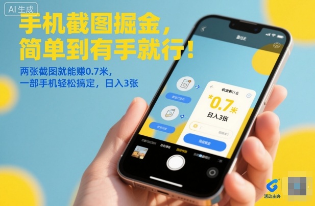 手机截图掘金，简单到有手就行！两张截图就能賺0.7米，一部手机轻松搞定，日入3张插图