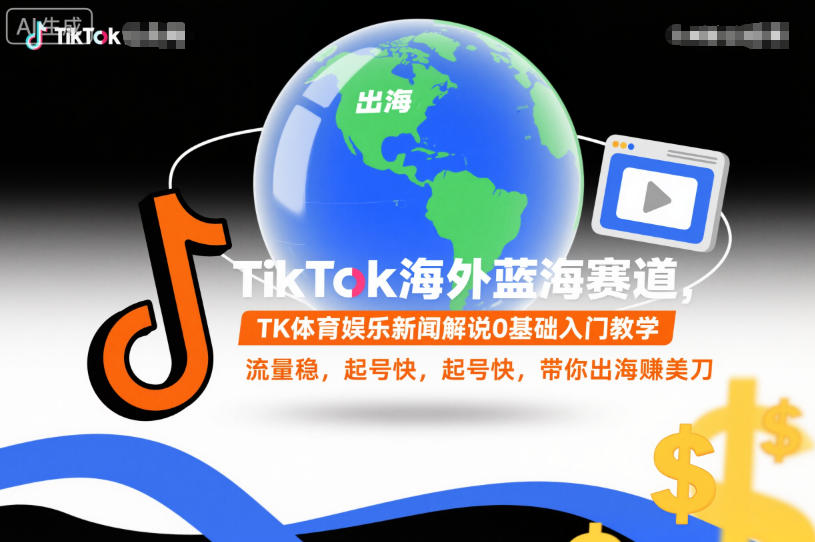 TikTok海外蓝海赛道，TK体育娱乐新闻解说0基础入门教学，流量稳，起号快，带你出海賺美刀插图