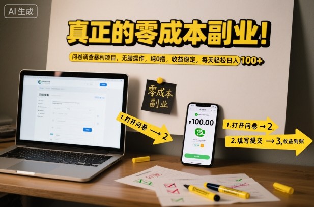 真正的零成本副业！问卷调查暴利项目，无脑操作，纯0撸，收益稳定，每天轻松日入100+插图