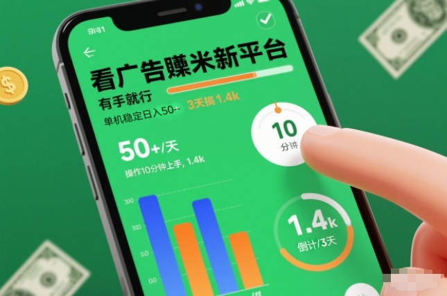 看广告賺米新平台，有手就行，单机稳定日入50+，操作10分钟上手，3天搞了1.4k插图