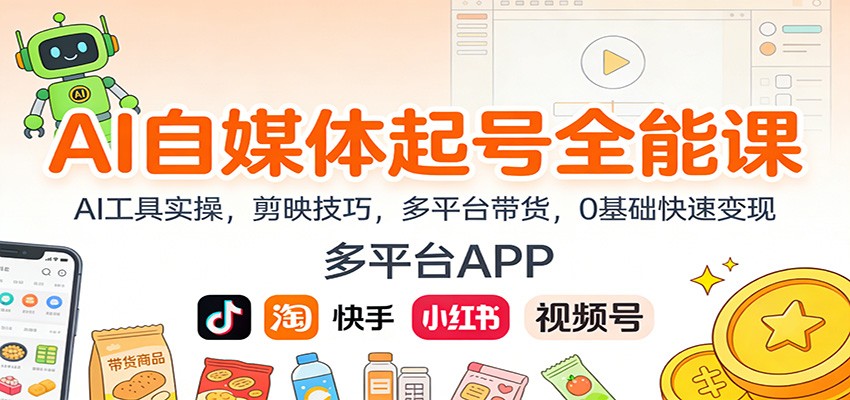AI自媒体起号全能课：AI工具实操，剪映技巧，多平台带货，0基础快速变现插图