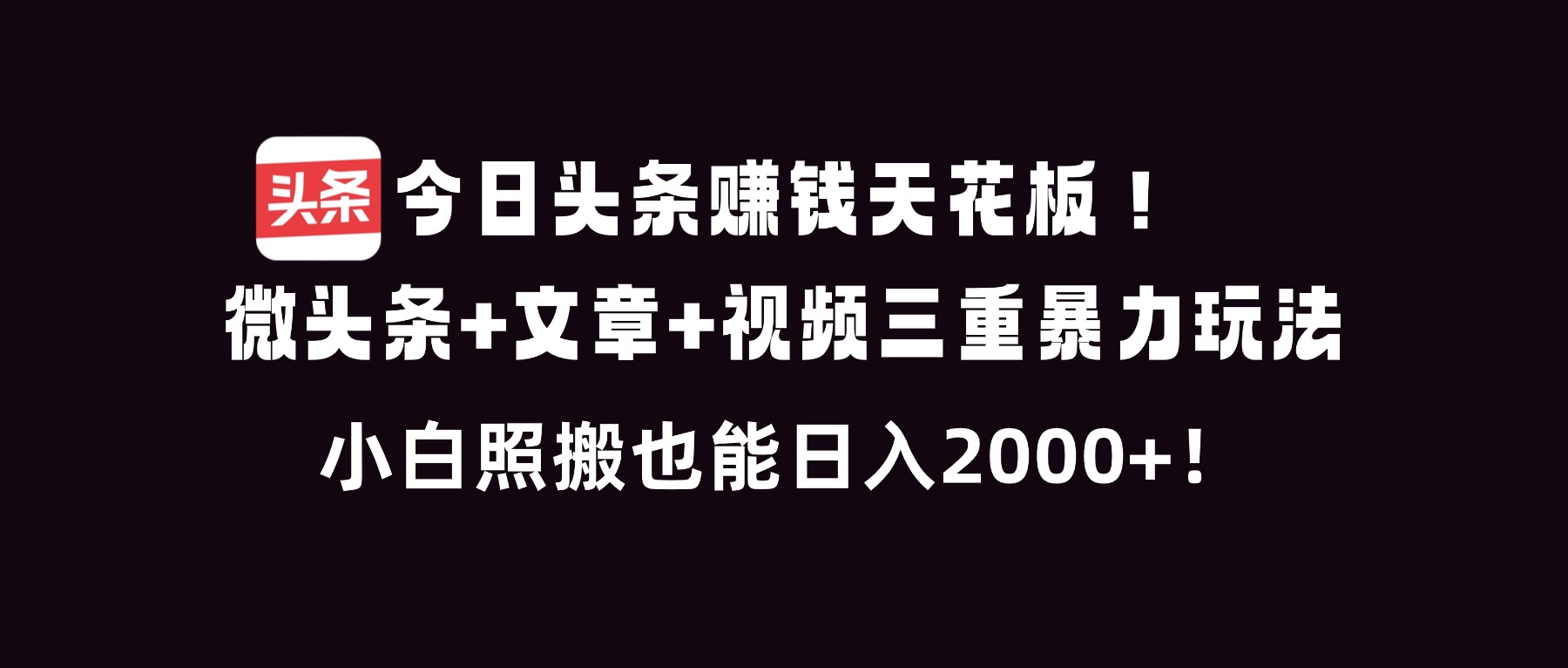 （16888期）今日头条赚钱天花板！微头条+文章+视频三重暴利玩法，小白照搬也能日人2000+插图