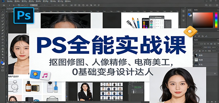 PS全能实战课:抠图修图、人像精修、电商美工,0基础变身设计达人插图 PS全能实战课:抠图修图、人像精修、电商美工,0基础变身设计达人插图