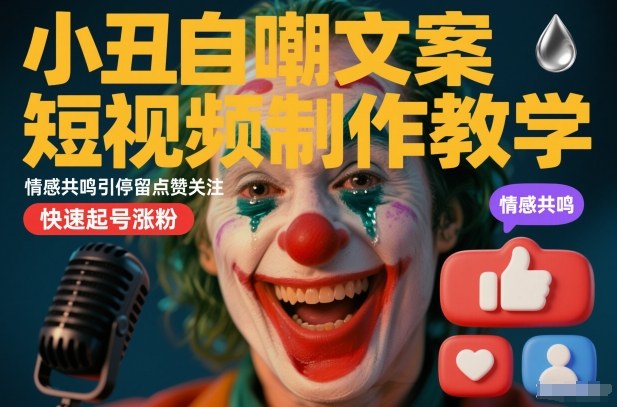 小丑自嘲文案短视频制作教学，情感共鸣引停留点赞关注，快速起号涨粉插图
