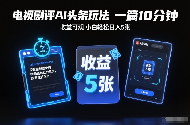 电视剧评AI头条玩法，一篇10分钟，收益可观，小白轻松日入5张+【独家】插图