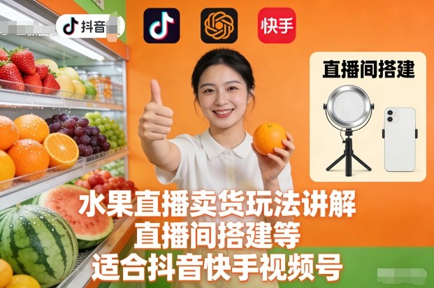 水果直播卖货玩法讲解、直播间搭建等，适合抖音快手视频号插图