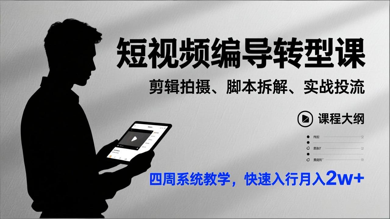 （17062期）短视频编导转型课，剪辑拍摄、脚本拆解、实战投流，四周系统教学，快速入行月入2w+插图