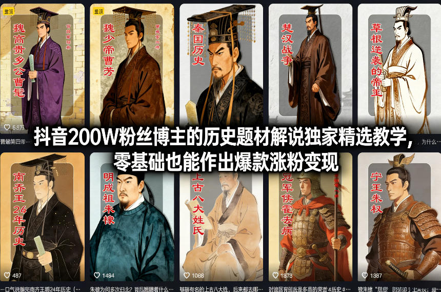 抖音200W粉丝博主的历史题材解说独家精选教学，零基础也能作出爆款涨粉变现插图