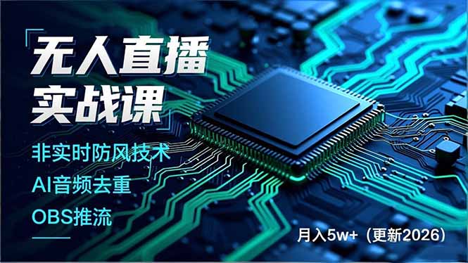 （17267期）无人直播实战课，非实时防风技术、AI音频去重、OBS推流，建立技术壁垒，月入5w+（更新2026）插图