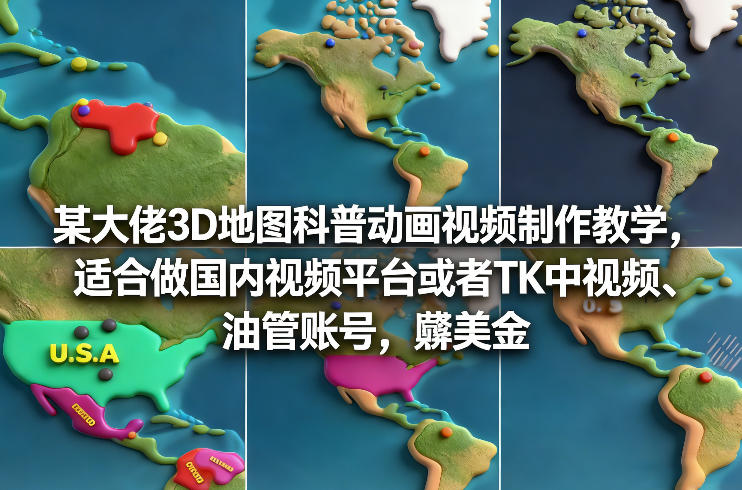 某大佬3D地图科普动画视频制作教学，适合做国内视频平台或者TK中视频、油管账号，賺美金插图