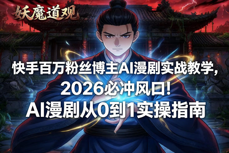 快手百万粉丝博主AI漫剧实战教学，2026必冲风口！AI漫剧从0到1实操指南插图