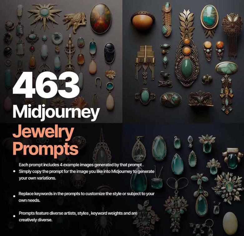 460+专业Midjourney珠宝摄影AI提示词戒指，项链-耳环-手链-宝石等，立即开始创作珠宝艺术插图1
