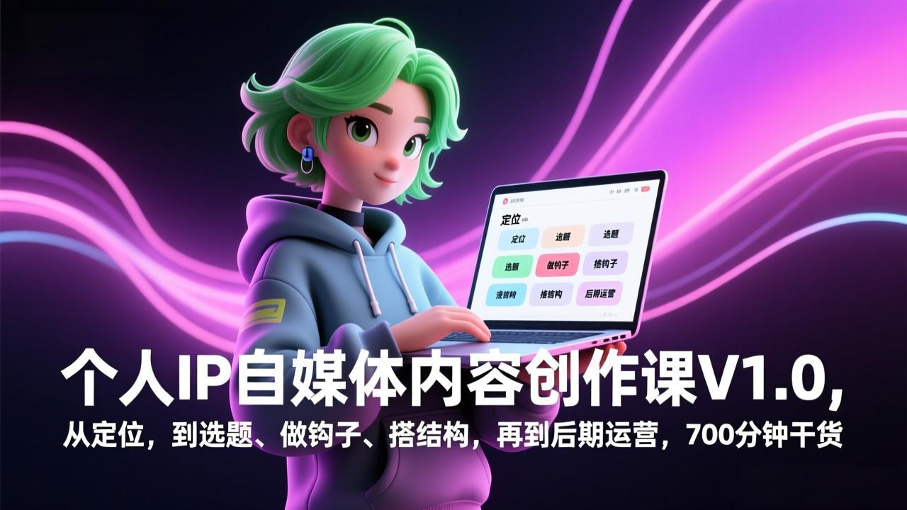 （17331期）个人IP自媒体内容创作课V1.0，从定位，到选题、做钩子、搭结构，再到后期运营，700分钟干货插图