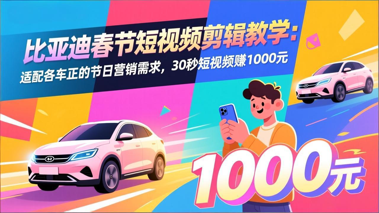 （17320期）比亚迪春节短视频剪辑教学：适配各车企的节日营销需求，30秒短视频赚1000元插图