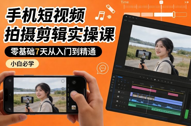 手机短视频拍摄剪辑实操课，零基础7天从入门到精通，小白必学插图