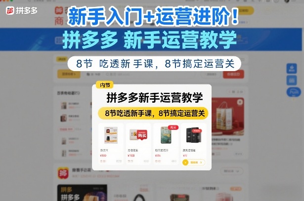 新手入门+运营进阶！拼多多新手运营教学，8节吃透新手课，8节搞定运营关插图