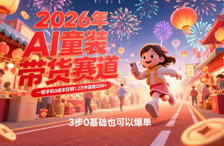 AI童装新春带货赛道，一部手机0成本狂销1.2万件喜提20W+，3步0基础也可以爆单插图