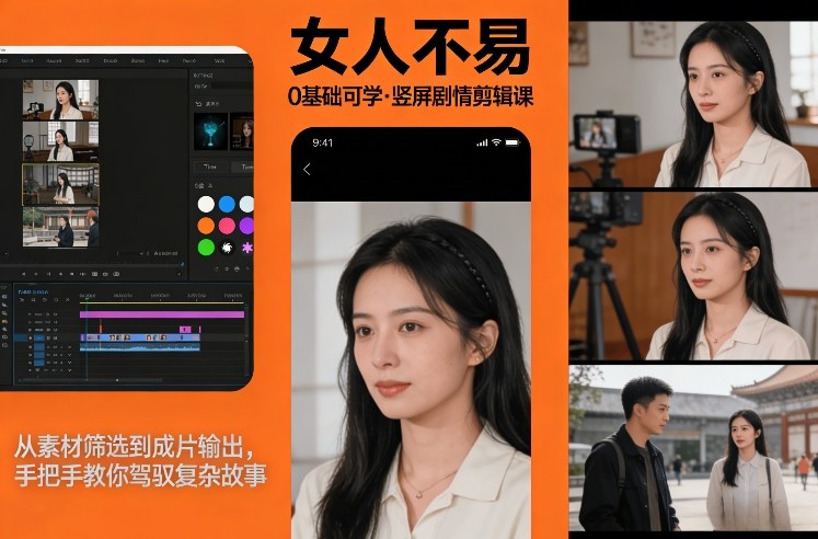 0基础可学！《女人不易》竖屏剧情剪辑课，从素材筛选到成片输出，手把手教你驾驭复杂故事插图