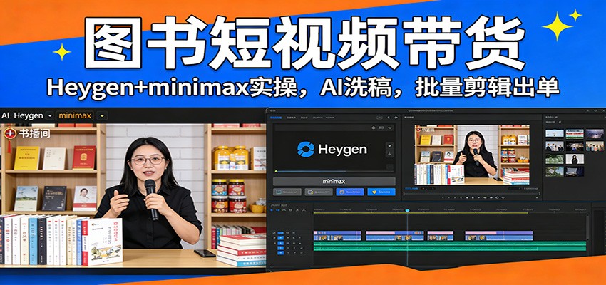 图书短视频带货：Heygen+minimax实操，AI洗稿 ，批量剪辑出单插图