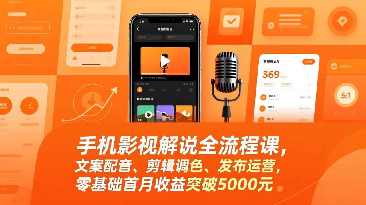 （17391期）手机影视解说全流程课，文案配音、剪辑调色、发布运营，零基础首月收益突破5000元插图