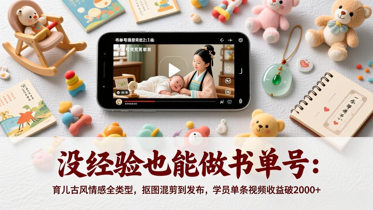 （17389期）没经验也能做书单号：育儿古风情感全类型，抠图混剪到发布，学员单条视频收益破2000+插图