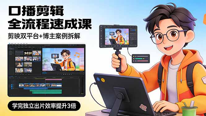 （17420期）口播剪辑全流程速成课，剪映双平台+博主案例拆解，学完独立出片效率提升3倍插图