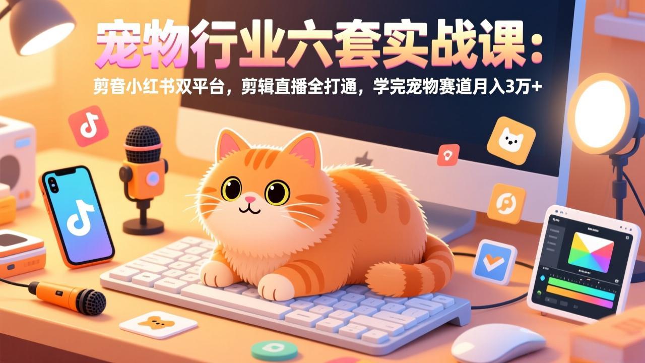 （17411期）宠物行业六套实战课：抖音小红书双平台，剪辑直播全打通，学完宠物赛道月入3万+插图